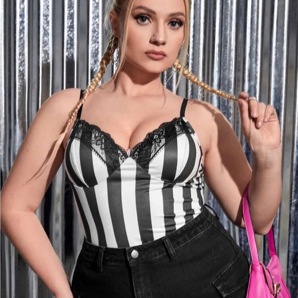 SHEIN Plus Striped Print Lace Cami size 14 XL
